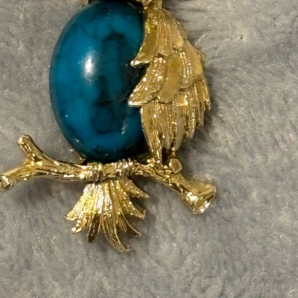 Vintage signed Gerry gold tone Owl Brooch &  Faux turquoise cabachon - Picture 10 of 14